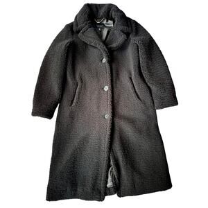 Anthropologie Sanctuary Black Fuzzy Teddy Bear Midi Coat Small